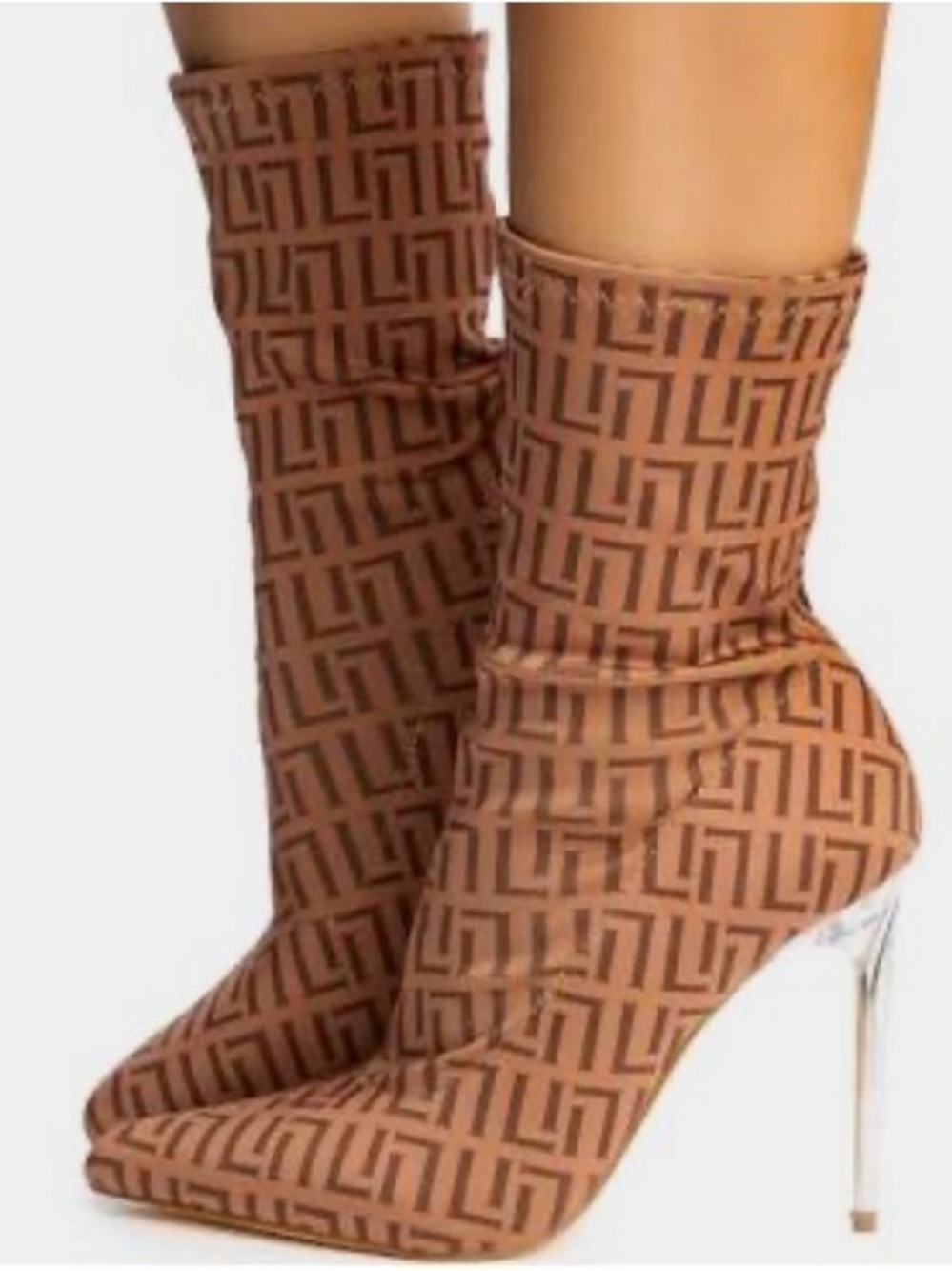 Women’s Resha-2 Monogram Clear Heel Bootie Boots- Liliana